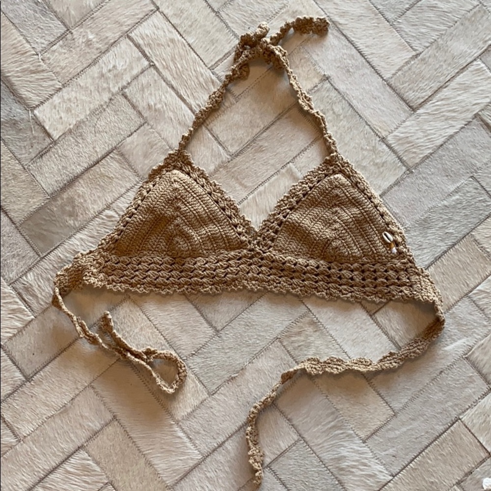 She Made Me Tan Knit Swim Top